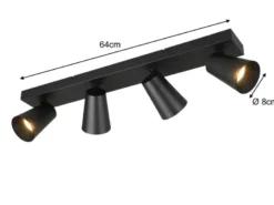 LED Deckenstrahler Schwarz Gold 4-flammig, Breite 64cm