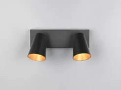 LED Deckenstrahler Schwarz Gold 2-flammig, Breite 28cm