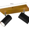 LED Deckenstrahler Schwarz mit Holz 2-flammig, Breite 26cm