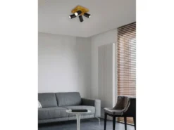 LED Deckenstrahler Schwarz mit Holz 4-flammig, Quadrat 22cm