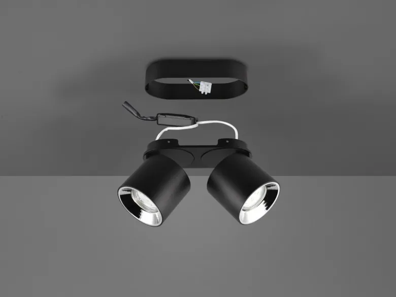 LED Deckenstrahler Schwarz 2 Spots schwenkbar dimmbar, Breite 18cm