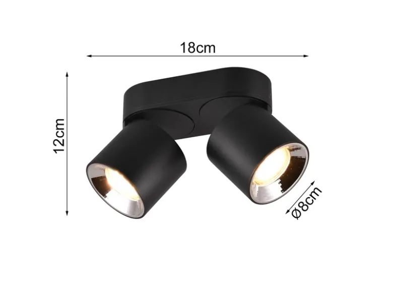 LED Deckenstrahler Schwarz 2 Spots schwenkbar dimmbar, Breite 18cm