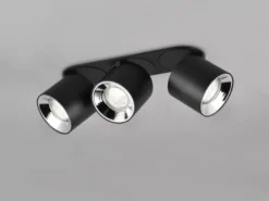 LED Deckenstrahler Schwarz 3 Spots schwenkbar dimmbar, Breite 27cm