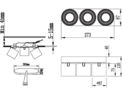 LED Deckenstrahler Schwarz 3 Spots schwenkbar dimmbar, Breite 27cm