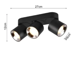 LED Deckenstrahler Schwarz 3 Spots schwenkbar dimmbar, Breite 27cm