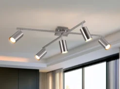 LED Deckenstrahler Silber 5-flammig, verstellbare Spots, Breite 77,5cm