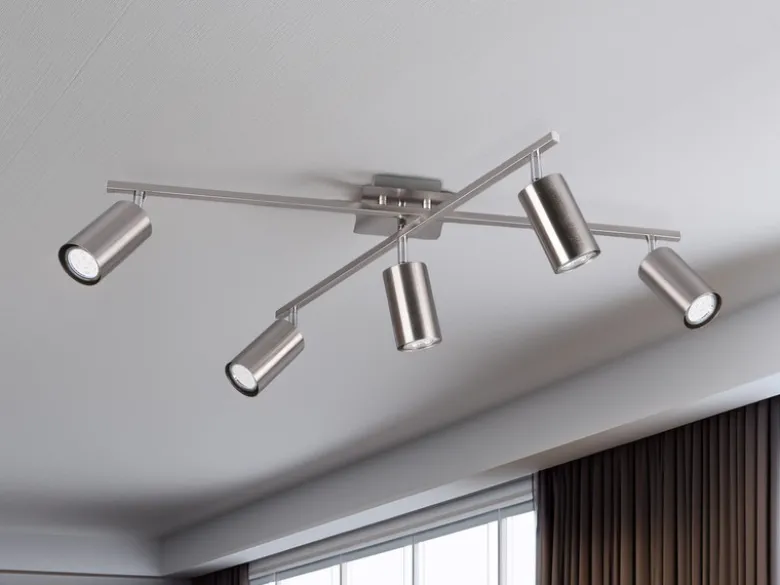 LED Deckenstrahler Silber 5-flammig, verstellbare Spots, Breite 77,5cm