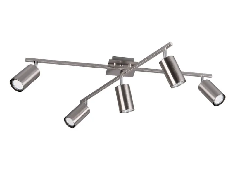 LED Deckenstrahler Silber 5-flammig, verstellbare Spots, Breite 77,5cm