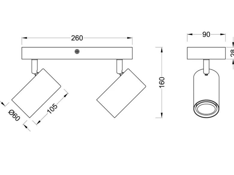 LED Deckenstrahler Silber mit Holz 2-flammig, Breite 25cm