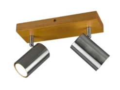 LED Deckenstrahler Silber mit Holz 2-flammig, Breite 25cm