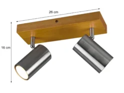 LED Deckenstrahler Silber mit Holz 2-flammig, Breite 25cm