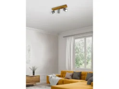 LED Deckenstrahler Silber mit Holz 3-flammig, Breite 44cm