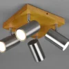 LED Deckenstrahler Silber mit Holz 4-flammig, Quadrat 22cm