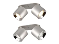LED Deckenstrahler Silber 2 Spots schwenkbar dimmbar, Breite 18cm
