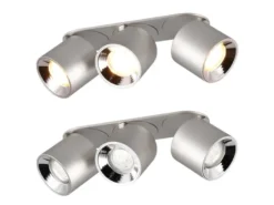 LED Deckenstrahler Silber 3 Spots schwenkbar dimmbar, Breite 27cm