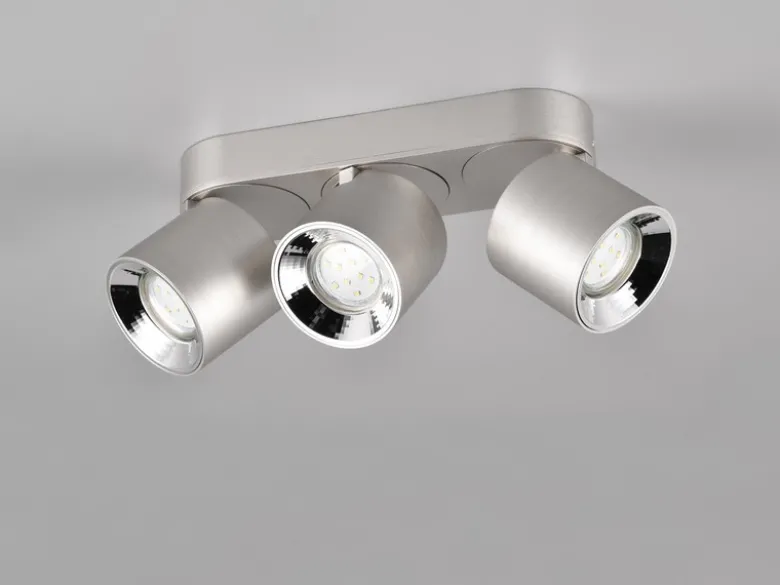 LED Deckenstrahler Silber 3 Spots schwenkbar dimmbar, Breite 27cm