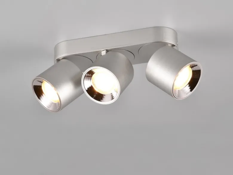 LED Deckenstrahler Silber 3 Spots schwenkbar dimmbar, Breite 27cm