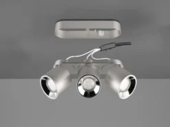 LED Deckenstrahler Silber 3 Spots schwenkbar dimmbar, Breite 27cm