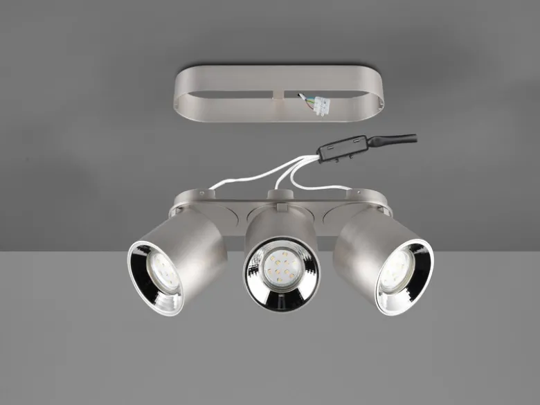 LED Deckenstrahler Silber 3 Spots schwenkbar dimmbar, Breite 27cm