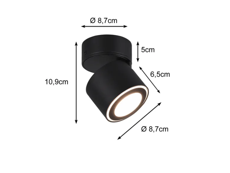 LED Deckenstrahler TAURUS 1-flammig Schwarz, Ø 8,7cm