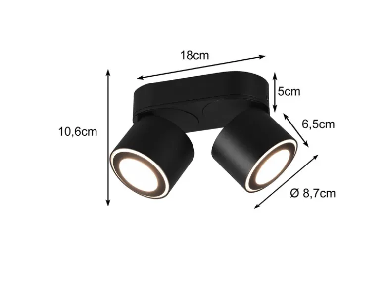 LED Deckenstrahler TAURUS 2-flammig Schwarz, Breite 18cm