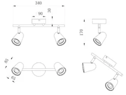 LED Deckenstrahler TOULOUSE Weiß 2-flammig, Breite 34cm
