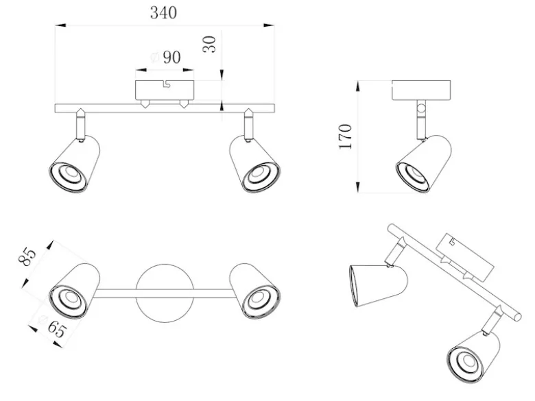 LED Deckenstrahler TOULOUSE Weiß 2-flammig, Breite 34cm