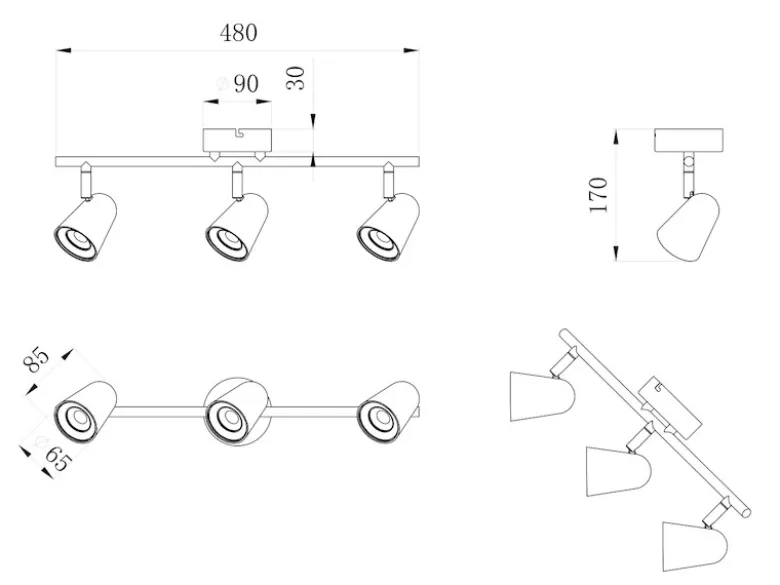 LED Deckenstrahler TOULOUSE Weiß 3-flammig, Breite 48cm