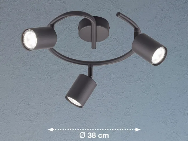 LED Deckenstrahler VANO Schwarz Rondell 3-flammig, Ø 38cm