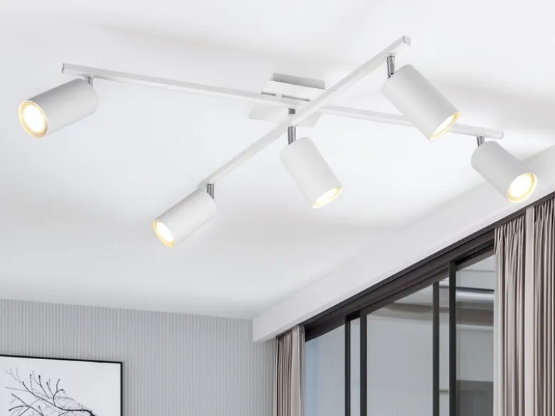 LED Deckenstrahler Weiß 5-flammig, verstellbare Spots, Breite 77,5cm