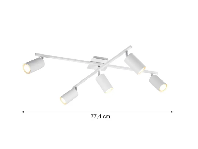 LED Deckenstrahler Weiß 5-flammig, verstellbare Spots, Breite 77,5cm