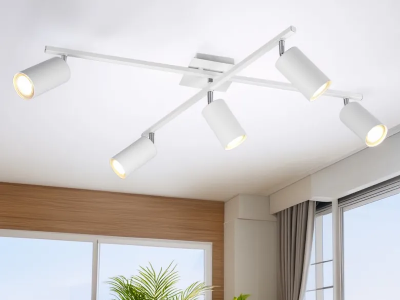 LED Deckenstrahler Weiß 5-flammig, verstellbare Spots, Breite 77,5cm