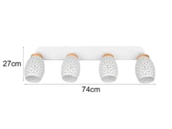 LED Deckenstrahler Weiß 4-flammig mit Stanzmuster, Breite 74cm