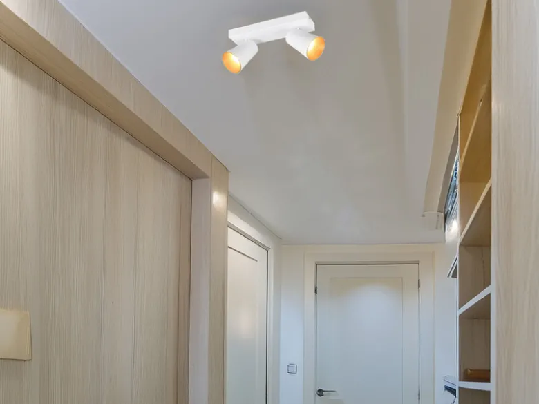 LED Deckenstrahler Weiß Gold 2-flammig, Breite 28cm