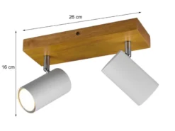 LED Deckenstrahler Weiß mit Holz 2-flammig, Breite 26cm
