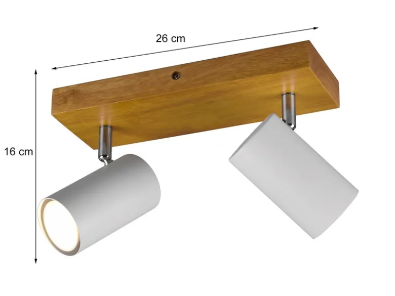 LED Deckenstrahler Weiß mit Holz 2-flammig, Breite 26cm