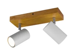 LED Deckenstrahler Weiß mit Holz 2-flammig, Breite 26cm