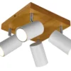 LED Deckenstrahler Weiß mit Holz 4-flammig, Quadrat 22cm
