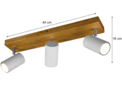 LED Deckenstrahler Weiß mit Holz 3-flammig, Breite 44cm