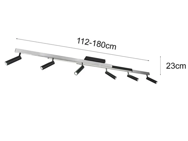 LED Deckenstrahler ZENO ausziehbar, 6 Spots Schwarz Silber, max. Breite 180cm