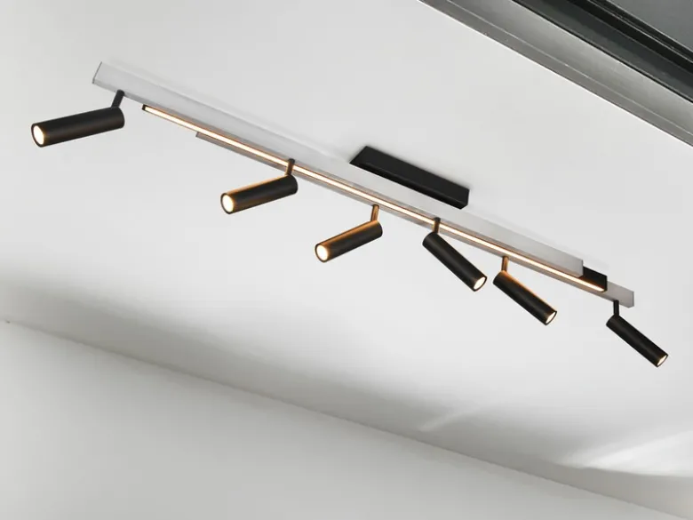 LED Deckenstrahler ZENO ausziehbar, 6 Spots Schwarz Silber, max. Breite 180cm