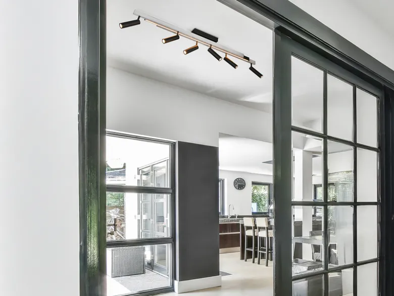 LED Deckenstrahler ZENO ausziehbar, 6 Spots Schwarz Silber, max. Breite 180cm