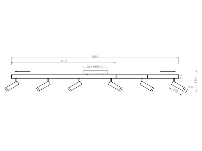 LED Deckenstrahler ZENO ausziehbar, 6 Spots Schwarz Silber, max. Breite 180cm