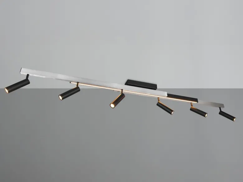 LED Deckenstrahler ZENO ausziehbar, 6 Spots Schwarz Silber, max. Breite 180cm