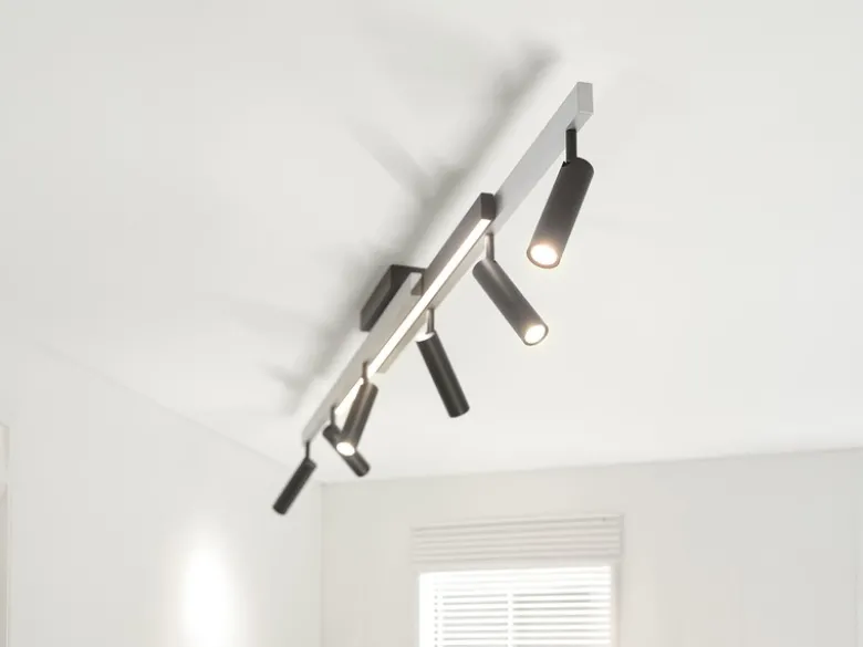 LED Deckenstrahler ZENO ausziehbar, 6 Spots Schwarz Silber, max. Breite 180cm