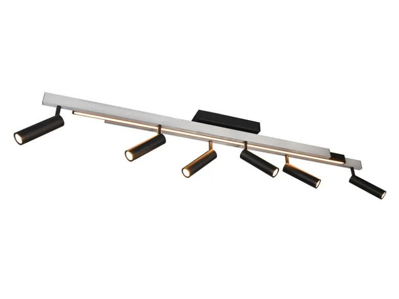 LED Deckenstrahler ZENO ausziehbar, 6 Spots Schwarz Silber, max. Breite 180cm