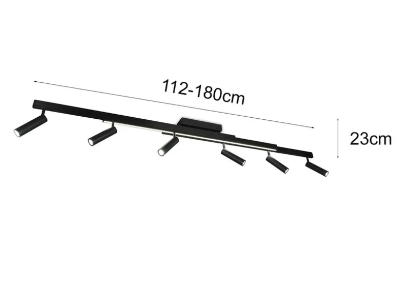 LED Deckenstrahler ZENO ausziehbar mit 6 Spots Schwarz, max. Breite 180cm