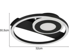 LED Decken- und Wandleuchte HORUS Metall in Schwarz mit 2 Ringen, ultraflach 5cm