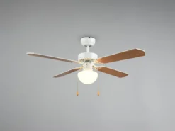 LED Deckenventilator mit Licht & Zugschalter, Weiß Holzoptik Ø 106,5cm