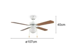 LED Deckenventilator mit Licht & Zugschalter, Weiß Holzoptik Ø 106,5cm